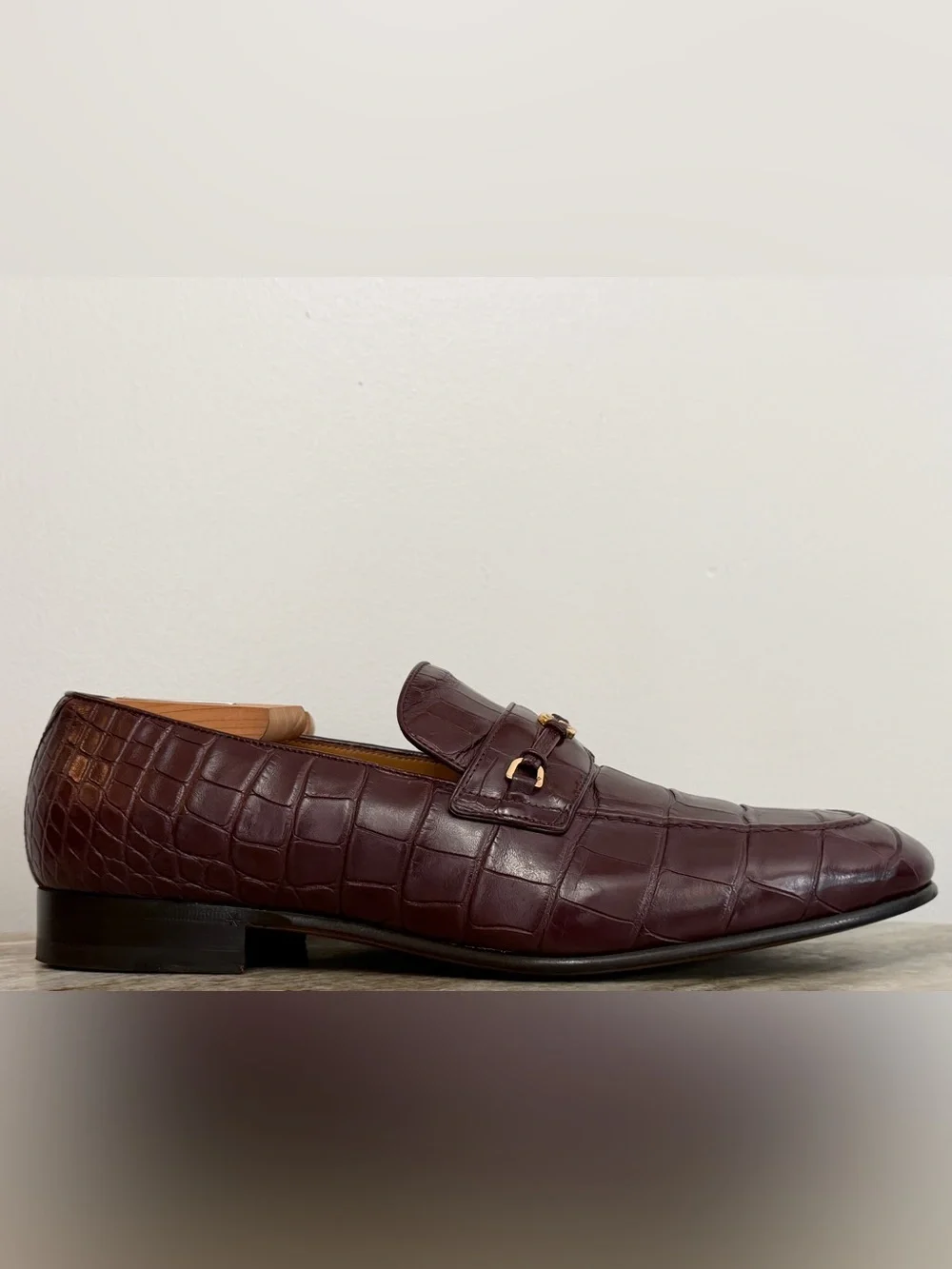 GUCCI GG Alligator Bordeaux Loafers Burgundy 9 / 9.5 US Crocodile Maroon 42.5